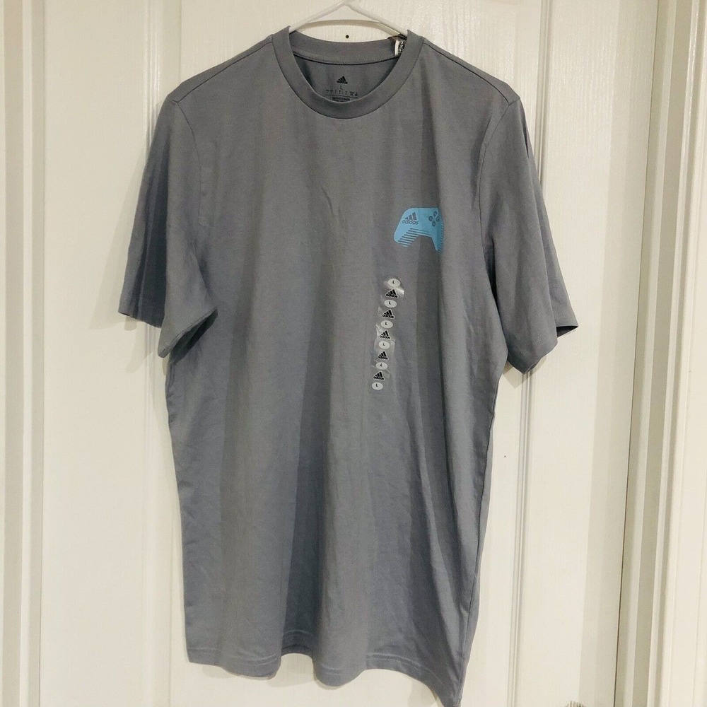 Adidas Mens Gamer Graphic T-Shirt Grey Blue Controller Logo‎ Size Large H45059